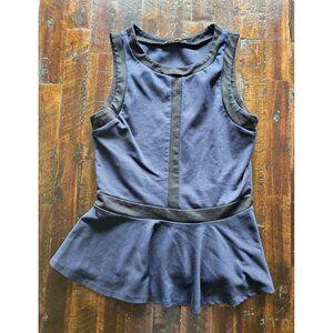 Vintage Womens Moa Moa Sleeveless Peplum Top, Navy, Large, EUC